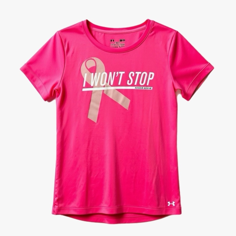 Under Armour Hot Pink Breast Cancer Awareness Semi Fitted Heat Gear T Shirt Sz S